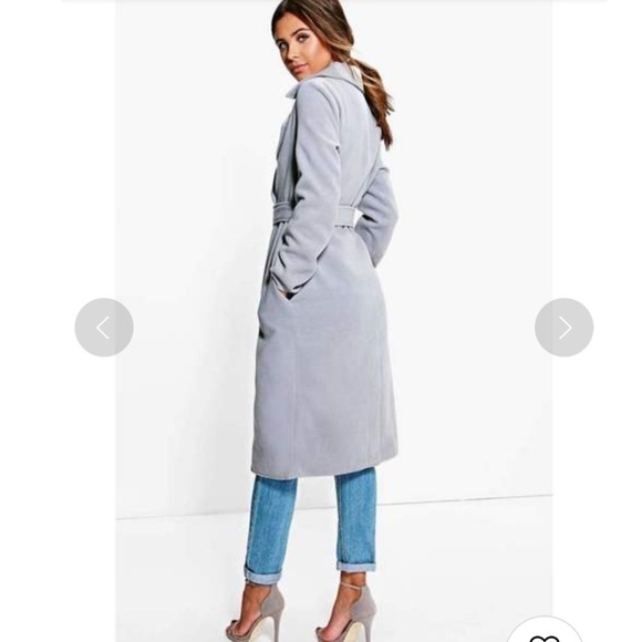 🎉Host Pick🎉 Boohoo Petite Nicole Belted Wool Look Robe Duster Coat Size 4P NWT - Picture 3 of 10